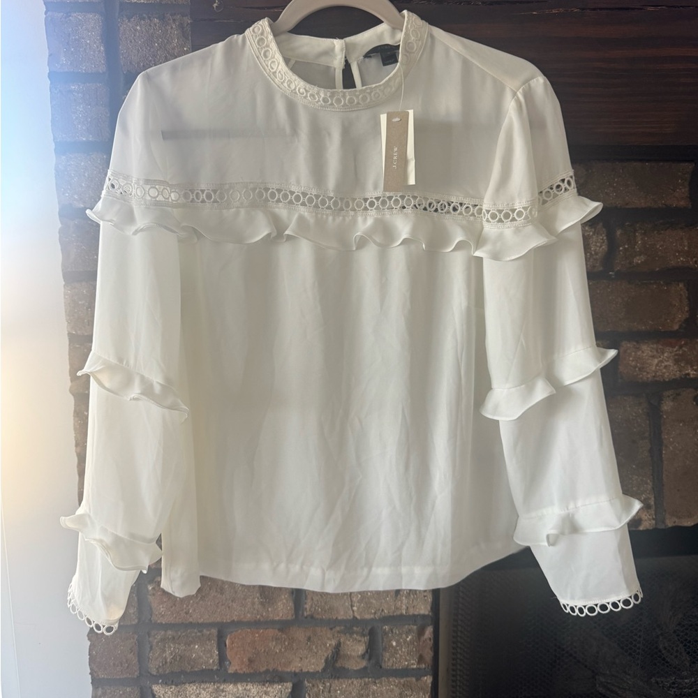 J. Crew White Ruffled Blouse